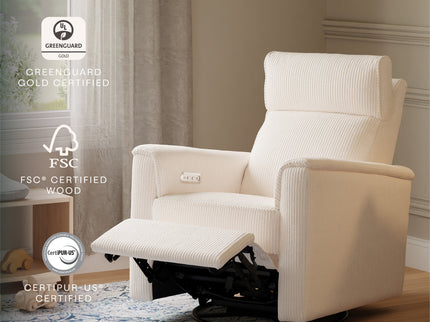 B17186YC,Monogram by Namesake,Willa Plus Power Glider Recliner w/ Power Headrest in Ivory Corduroy