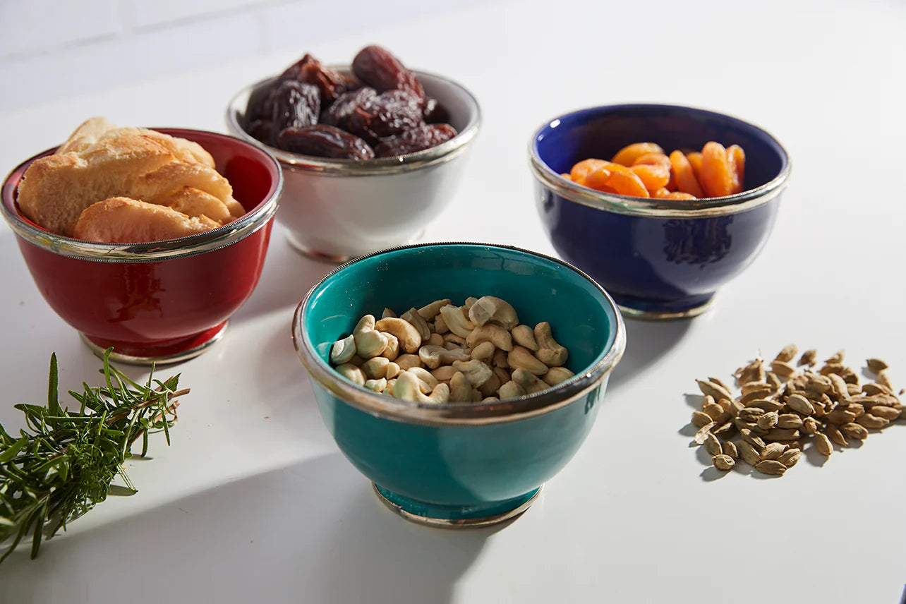 Moroccan Glazed Bowls with Berber Silver Trim