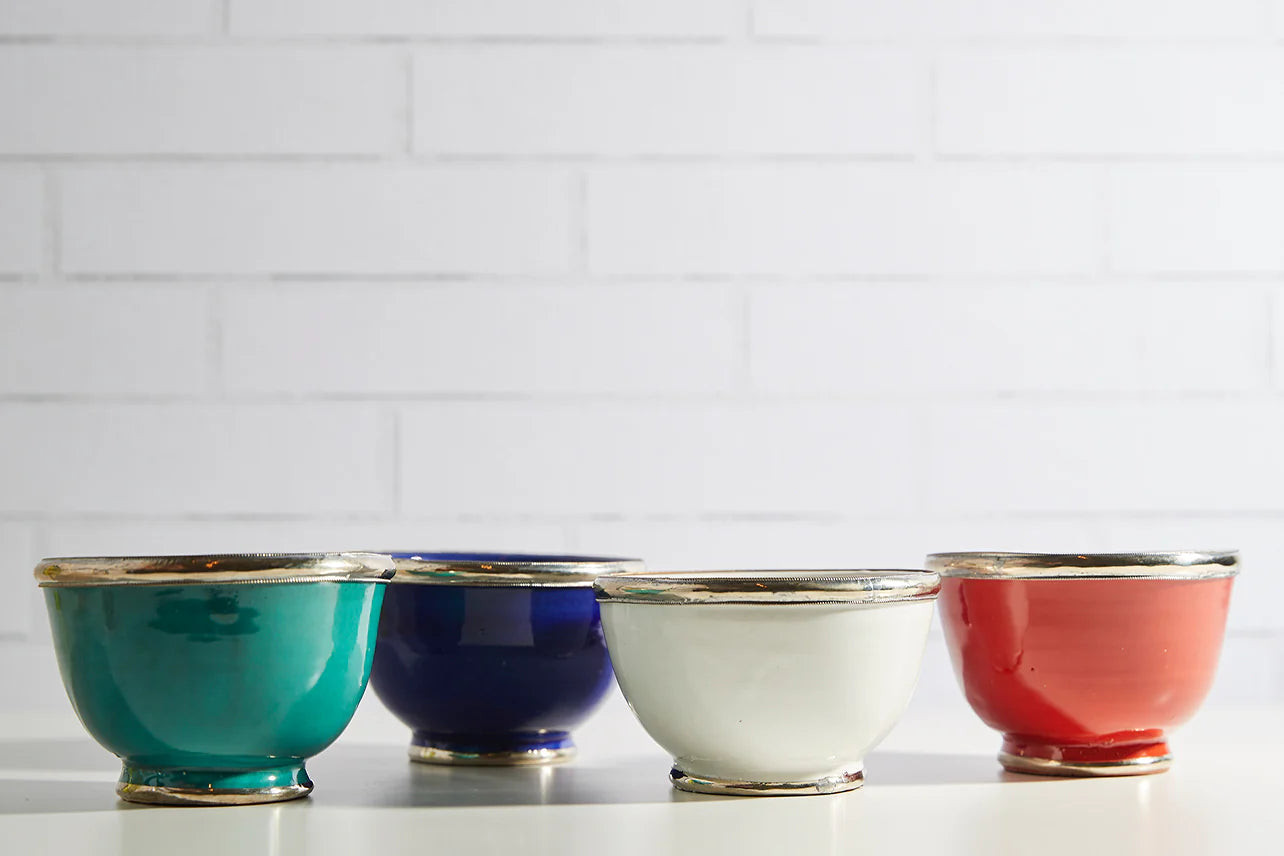 Moroccan Glazed Bowls with Berber Silver Trim