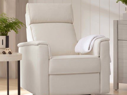 B17186PCMEWLB,Monogram by Namesake,Willa Plus Power Glider Recliner w/ Power Headrest in Performance Cream Eco-Weave w/Light Wood base