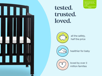 M18198E,DaVinci,Dylan Folding Portable 3-in-1 MiniCrib and TwinBed in Ebony