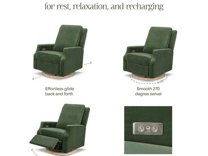 M22286FGVLB,Namesake,Crewe Electronic Swivel Glider Recliner in Forest Green Velvet w/Light Wood Base