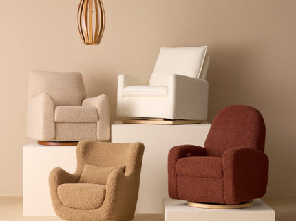 M24187CTSLB,Nursery Works,Solstice Swivel Glider in Cortado Shearling w/ Light Wood Base
