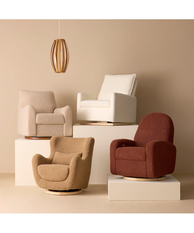 M24187CTSLB,Nursery Works,Solstice Swivel Glider in Cortado Shearling w/ Light Wood Base
