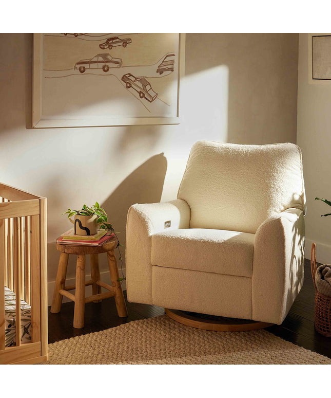 M24087CSHLB,Nursery Works,Sunday Power Recliner and Swivel Glider in Chantilly Fleece w/ Light Wood Base