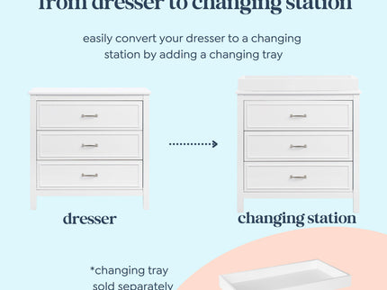 M12823W,DaVinci,Charlie 3-Drawer Dresser in White