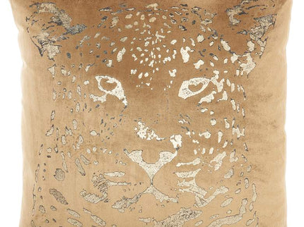 Sofia Beige Gold Foil Print Leopard 20" Square Throw Pillow