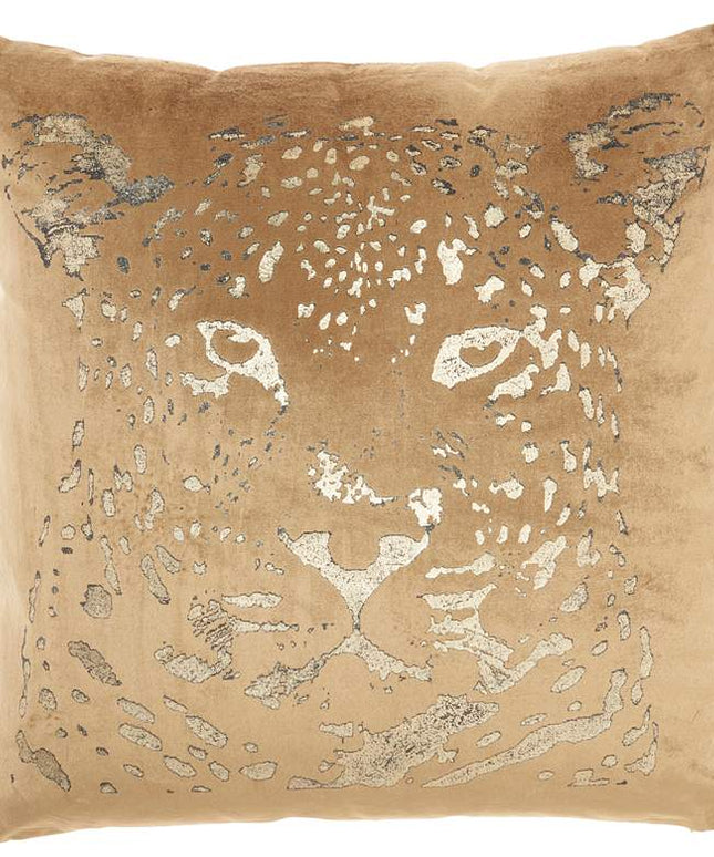 Sofia Beige Gold Foil Print Leopard 20" Square Throw Pillow