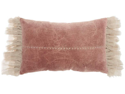 Sofia Blush Stitch Velvet Frills 22"x14" Throw Pillow