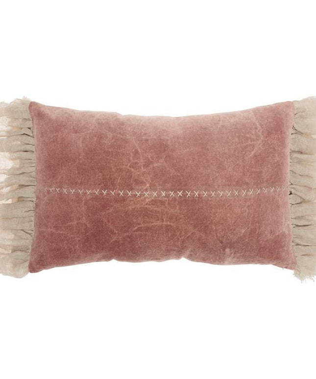 Sofia Blush Stitch Velvet Frills 22"x14" Throw Pillow