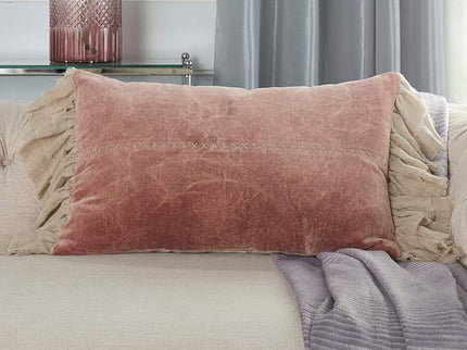 Sofia Blush Stitch Velvet Frills 22"x14" Throw Pillow