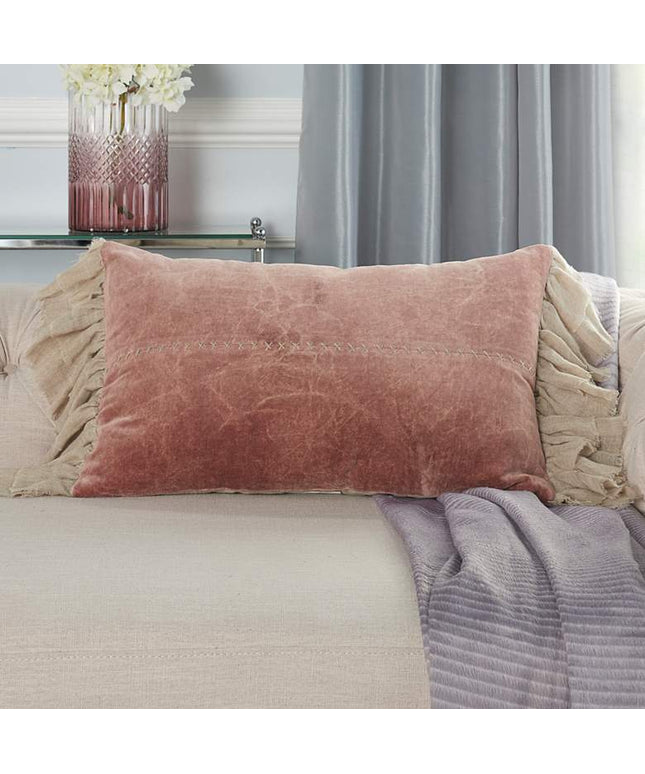Sofia Blush Stitch Velvet Frills 22"x14" Throw Pillow