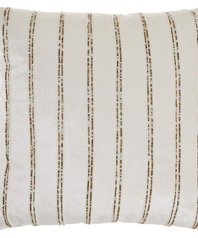 Sofia Ivory Beaded Stripes 20" Square Throw Pillow