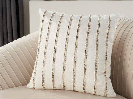 Sofia Ivory Beaded Stripes 20" Square Throw Pillow