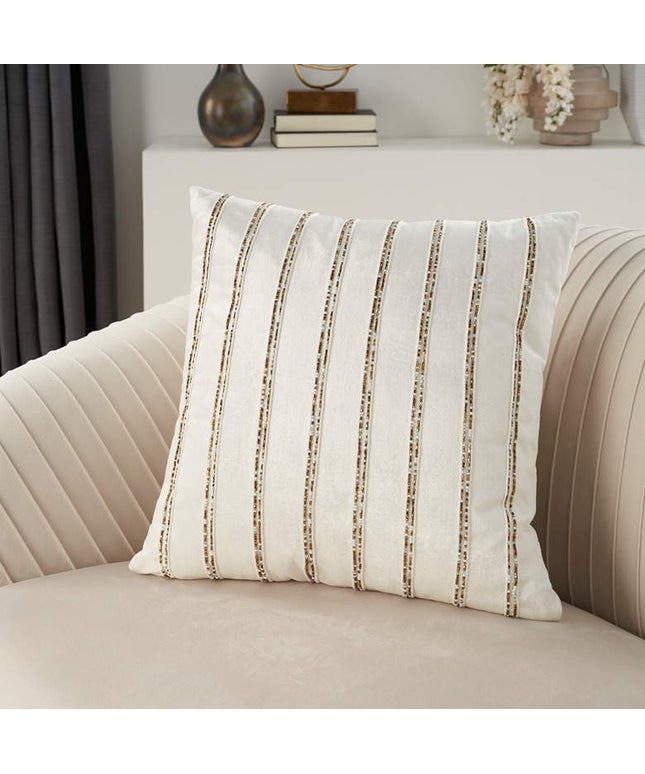 Sofia Ivory Beaded Stripes 20" Square Throw Pillow