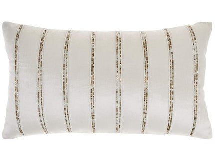 Sofia Ivory Beaded Stripes 21" x 12" Throw Pillow