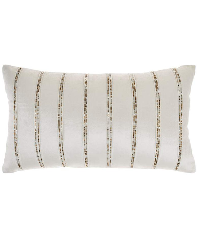 Sofia Ivory Beaded Stripes 21" x 12" Throw Pillow