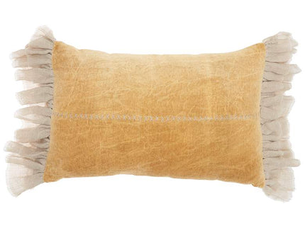 Sofia Yellow Stitch Velvet Frills 22"x14" Throw Pillow