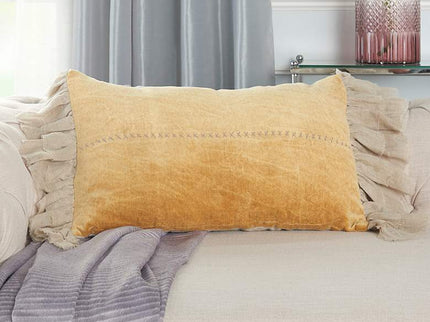 Sofia Yellow Stitch Velvet Frills 22"x14" Throw Pillow