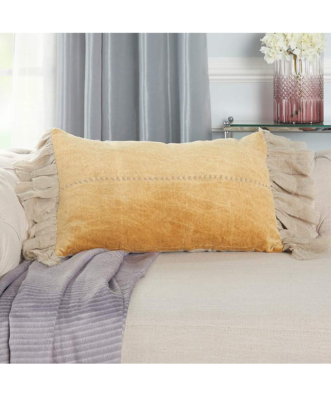 Sofia Yellow Stitch Velvet Frills 22"x14" Throw Pillow