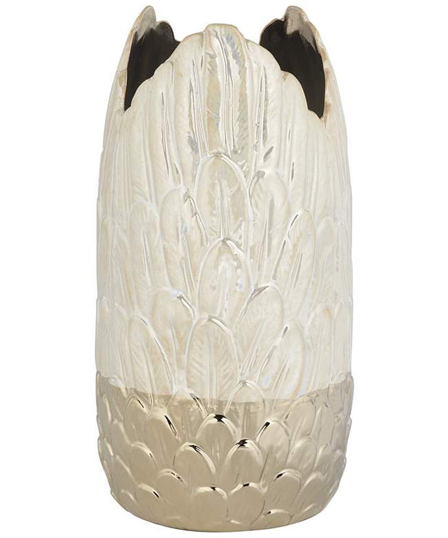 Spar 12" High Shiny Pearlized White Gold Decorative Vase
