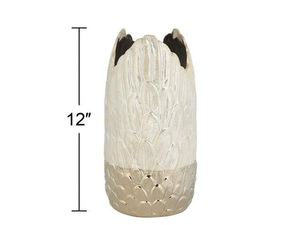 Spar 12" High Shiny Pearlized White Gold Decorative Vase