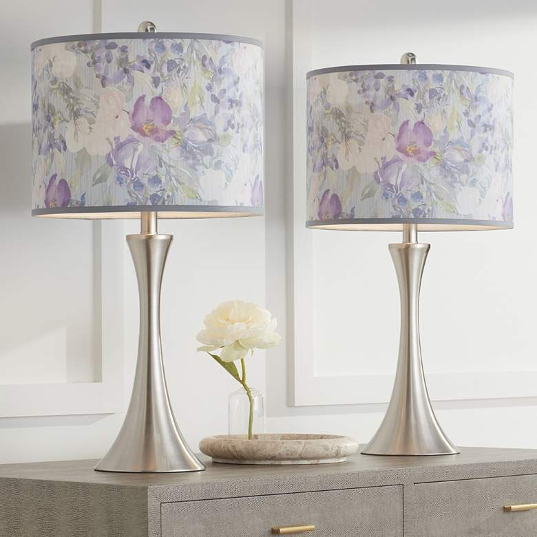 Spring Flowers 26 1/4"H Brushed Nickel Touch Table Lamps Set of 2