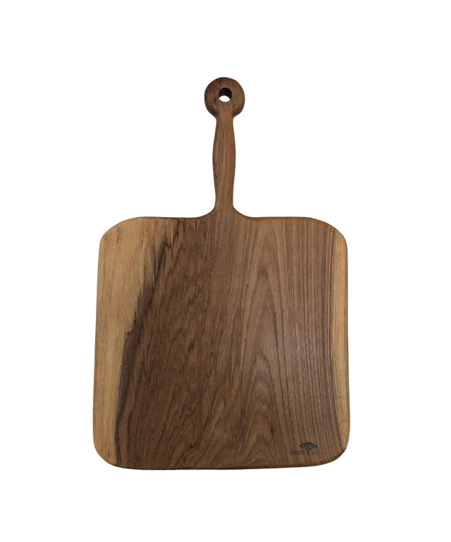 Square Teak Wood Charcuterie Cutting board with Long Handle