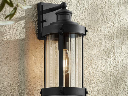 Stan 15" High Texture Black Motion Sensor Outdoor Wall Light