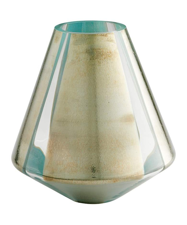 Star Gate Medium 11" High Green and Golden Glass Vase