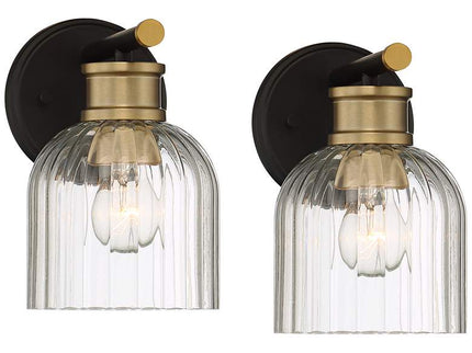 Stiffel Lana 9" High Black and Warm Brass Wall Sconce Set of 2