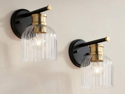 Stiffel Lana 9" High Black and Warm Brass Wall Sconce Set of 2