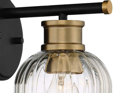 Stiffel Lana 9" High Black and Warm Brass Wall Sconce Set of 2