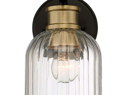 Stiffel Lana 9" High Black and Warm Brass Wall Sconce Set of 2