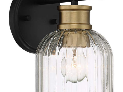 Stiffel Lana 9" High Black and Warm Brass Wall Sconce Set of 2