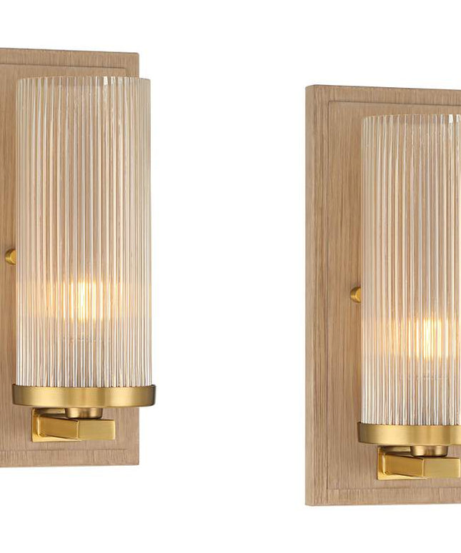 Stiffel Palais 12 1/2" High Gold and Wood Wall Sconce Set of 2