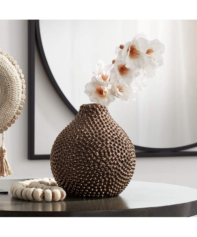 Studio 55D 8" High Glossy Brass Textured Ceramic Vase