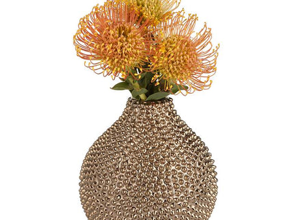 Studio 55D 8" High Glossy Brass Textured Ceramic Vase