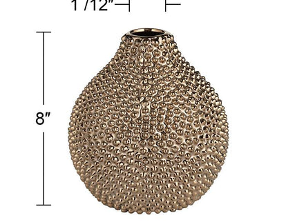 Studio 55D 8" High Glossy Brass Textured Ceramic Vase