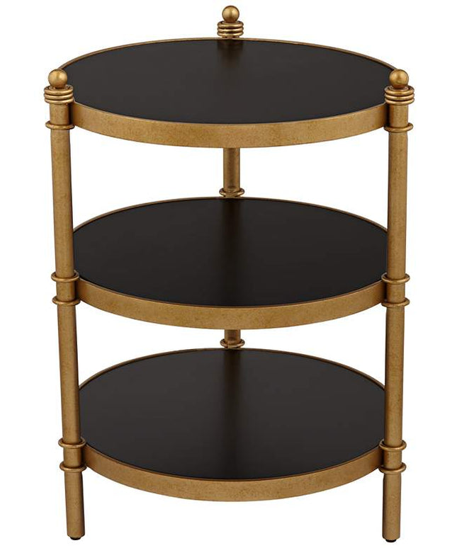 Studio 55D Cason 18 3/4" Wide Black and Gold Round 3-Tier Side Table