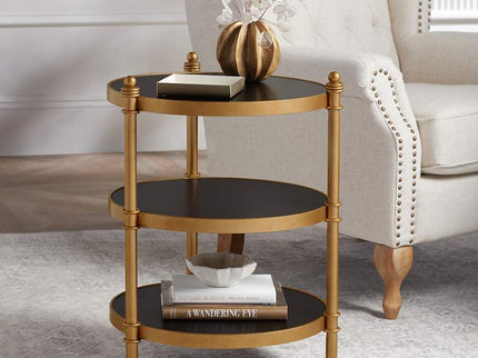 Studio 55D Cason 18 3/4" Wide Black and Gold Round 3-Tier Side Table