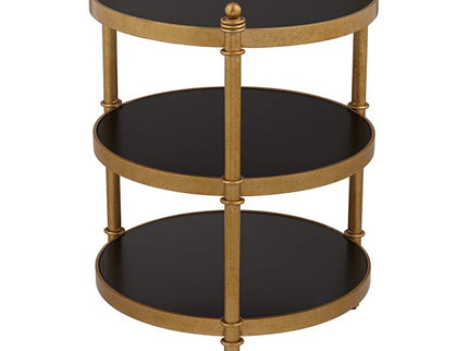 Studio 55D Cason 18 3/4" Wide Black and Gold Round 3-Tier Side Table