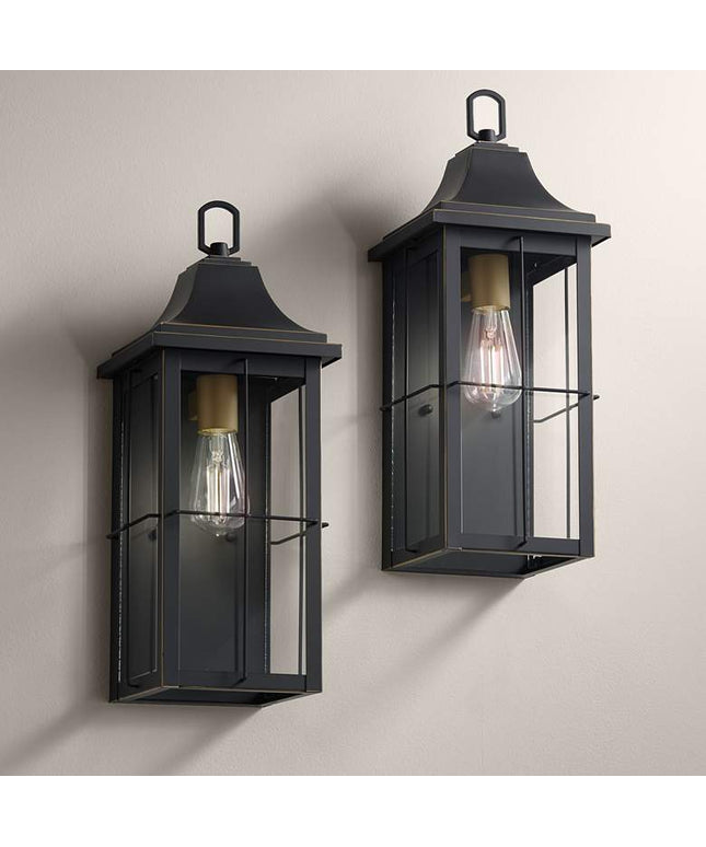 Sunderland 18 1/2" High Black Finish Steel Wall Sconce Set of 2