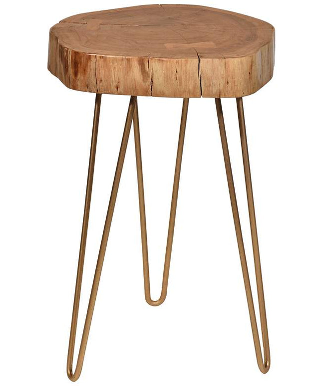 Suri 22" Wide Natural Wood and Gold Accent Table