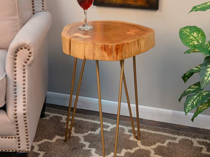 Suri 22" Wide Natural Wood and Gold Accent Table
