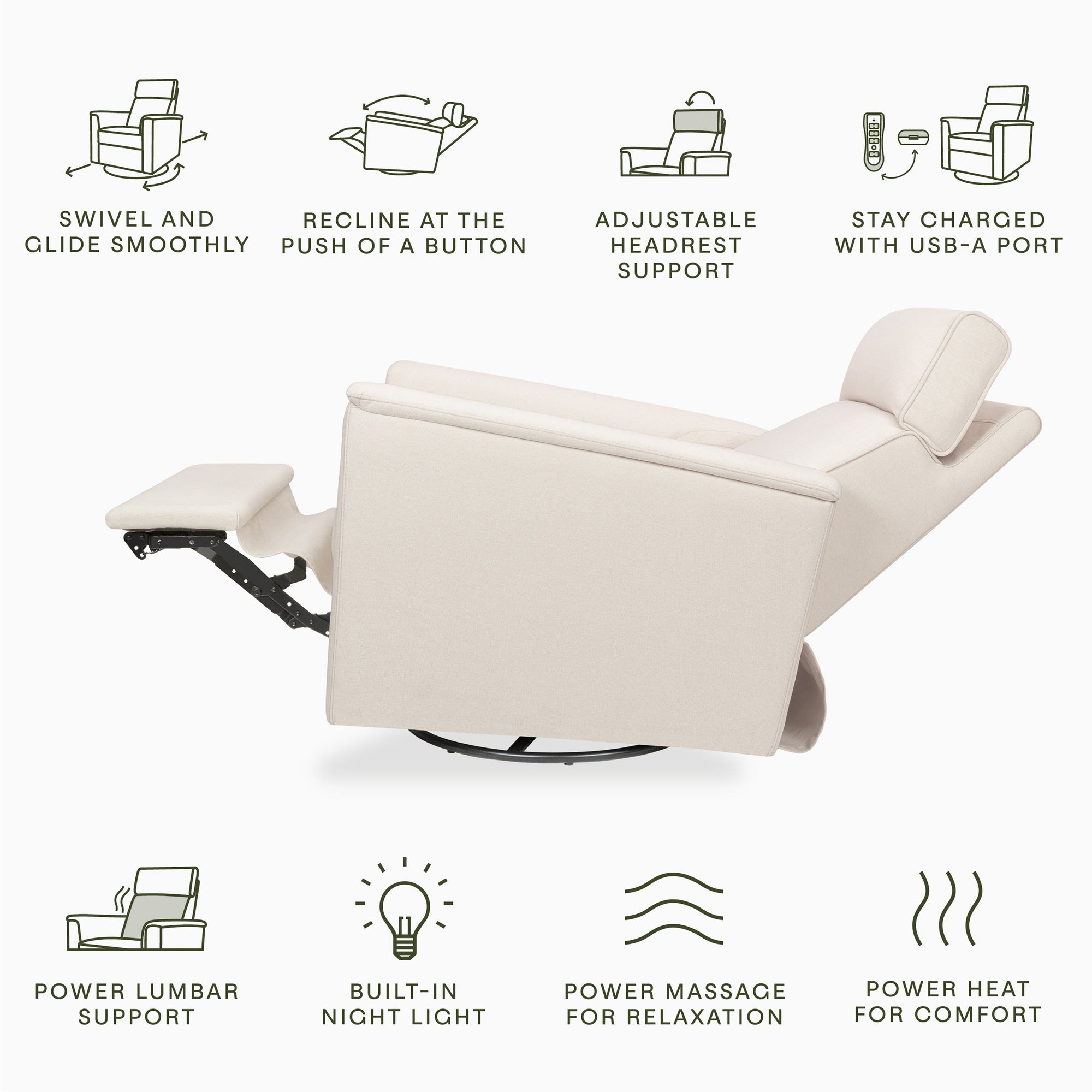 M17183PCMEW,Namesake,Willa Deluxe Power Glider Recliner w/Heat&Massage in Performance Cream Eco-Weave
