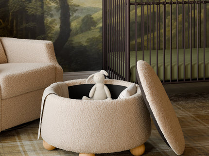 M30985CSGHF,Namesake,Tuffet Storage Ottoman in Chai Shearling w/Honey Ball Feet
