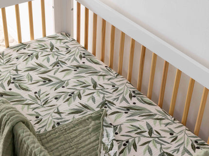 T28235,Babyletto,Olive Branches Muslin Crib Sheet in GOTS Certified Organic Cotton