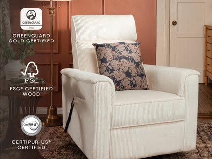 B17183YC,Monogram by Namesake,Willa Deluxe Power Glider Recliner w/Heat&Massage in Ivory Corduroy