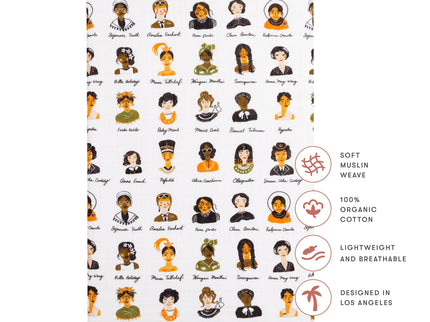 T28434,Babyletto,Women In History Muslin All-Stages Bassinet Sheet in GOTS Certified Organic Cotton